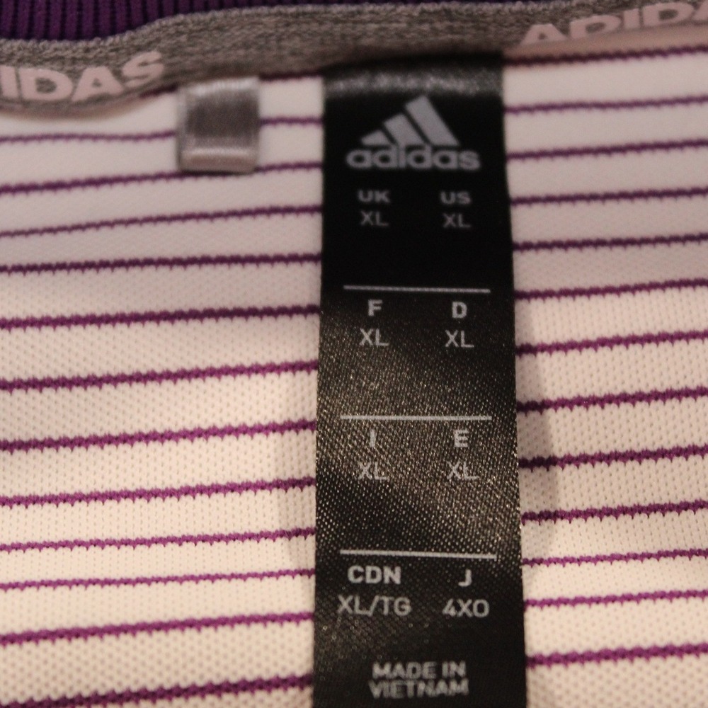 Adidas Mens XL Striped Golf Polo Shirt White Purple FVJY95S Short Sleeve - Picture 2 of 8